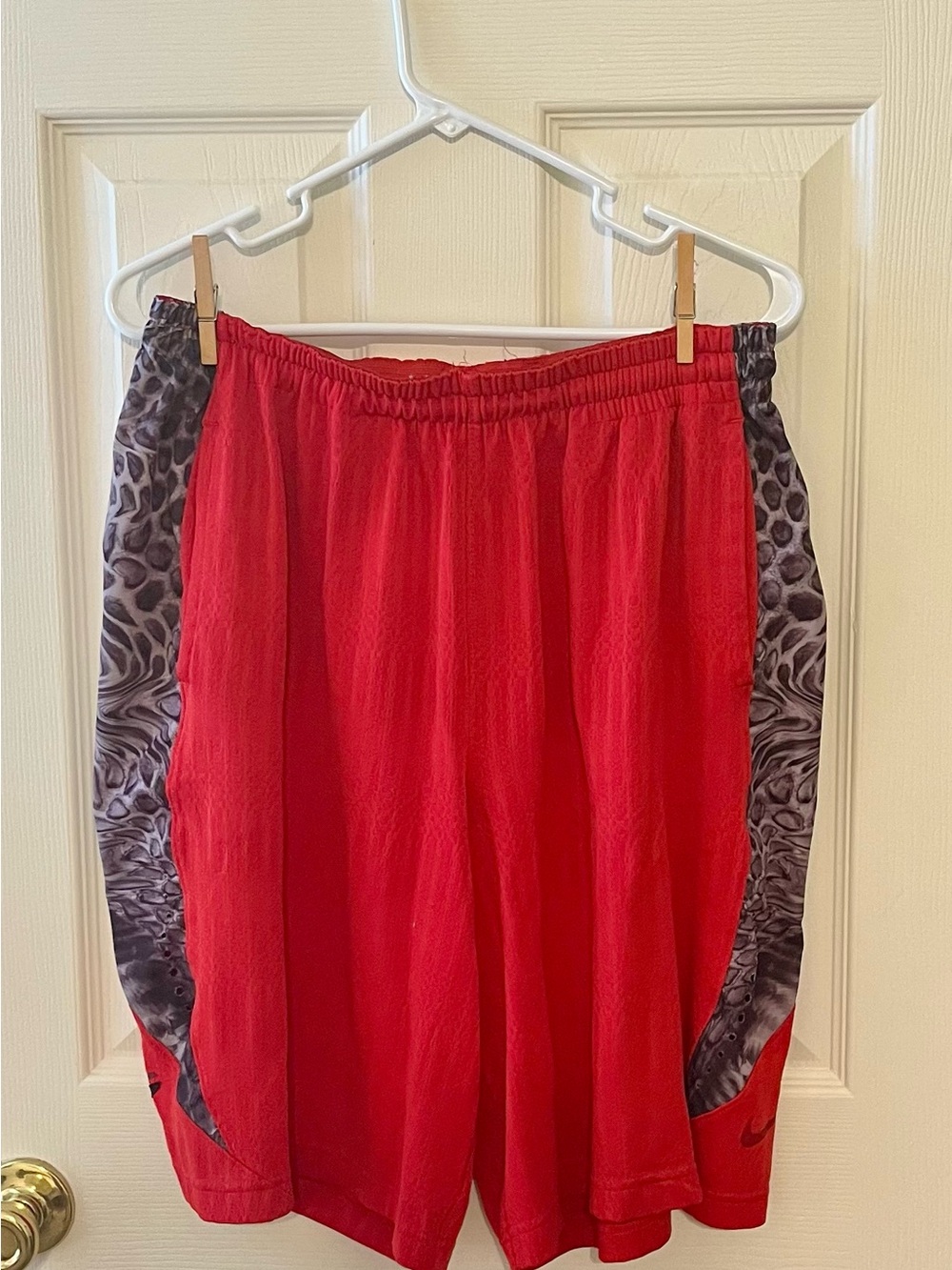 Nike Red Basketball Shorts with Grey Animal-Print Side Panels